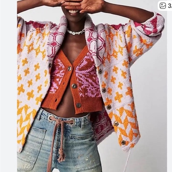 Free People Sweaters - Free People Bright & Optimistic Oversized Shawl Collar Snap Close Knit Cardigan
